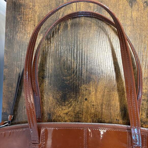 Coach Brown Pebbled Leather Shoulder Tote Patent Trim Zip Bag - Picture 7 of 9